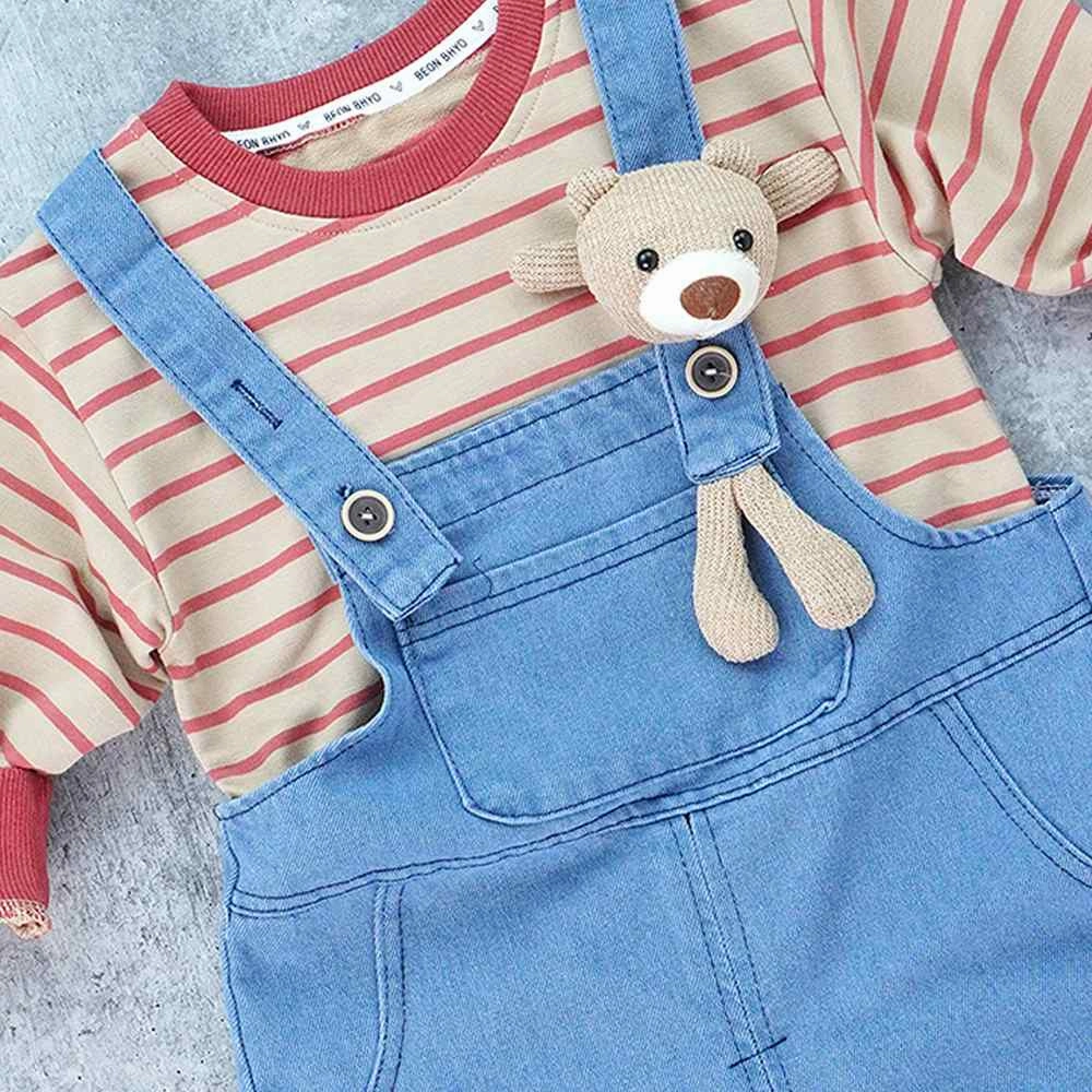 Brown tee , Long Teddy toy Dungary Style 2 pc clothing set for Toddlers and Kids