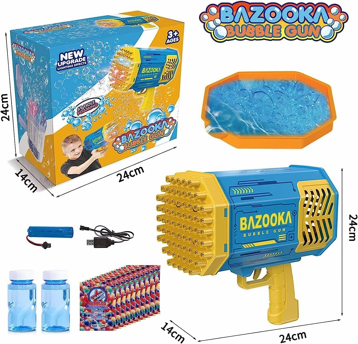 Bubble Machine Maker, Kids Toys with Thousands Bubbles and Colorful Lights, Blue Outdoor Toys Wedding Party Fun for Boys Girls, 69 Holes
