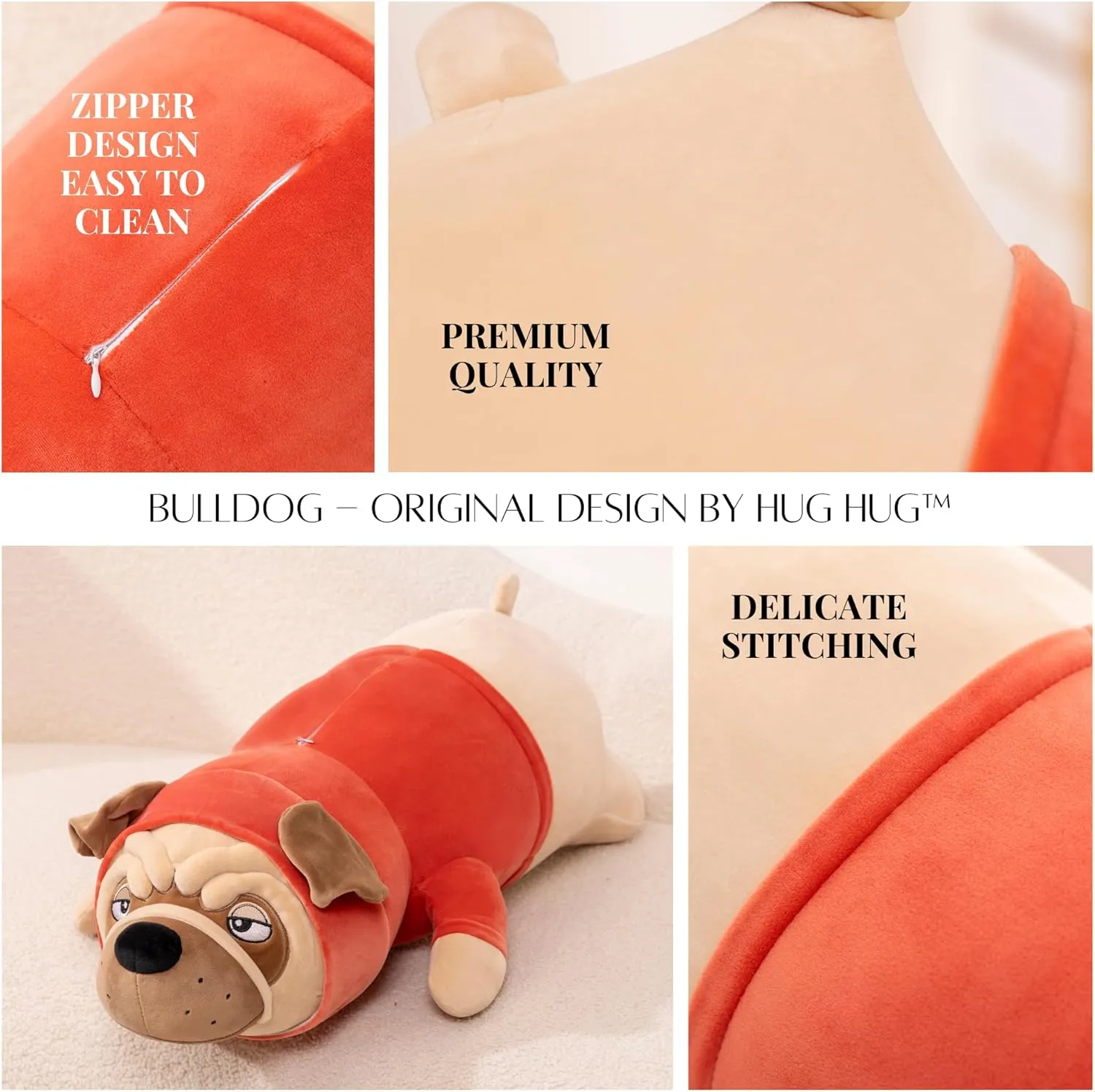 Bulldog Soft Stuffed Animal, Squishy Plush Toy 27.5'', Long Body Cuddle Pillow for Anxiety, Emotional Support, for Kids, Girl, Adults, Girlfriend, Birthday Gift, Bed & Room Décor