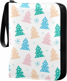 Burbuja Colorful Christmas Trees Card Binder, 4 Pockets Trading Card Binder, Portable Card Albums Fits 400 Cards with 50 Removable Sleeves for Sport Cards Game Cards