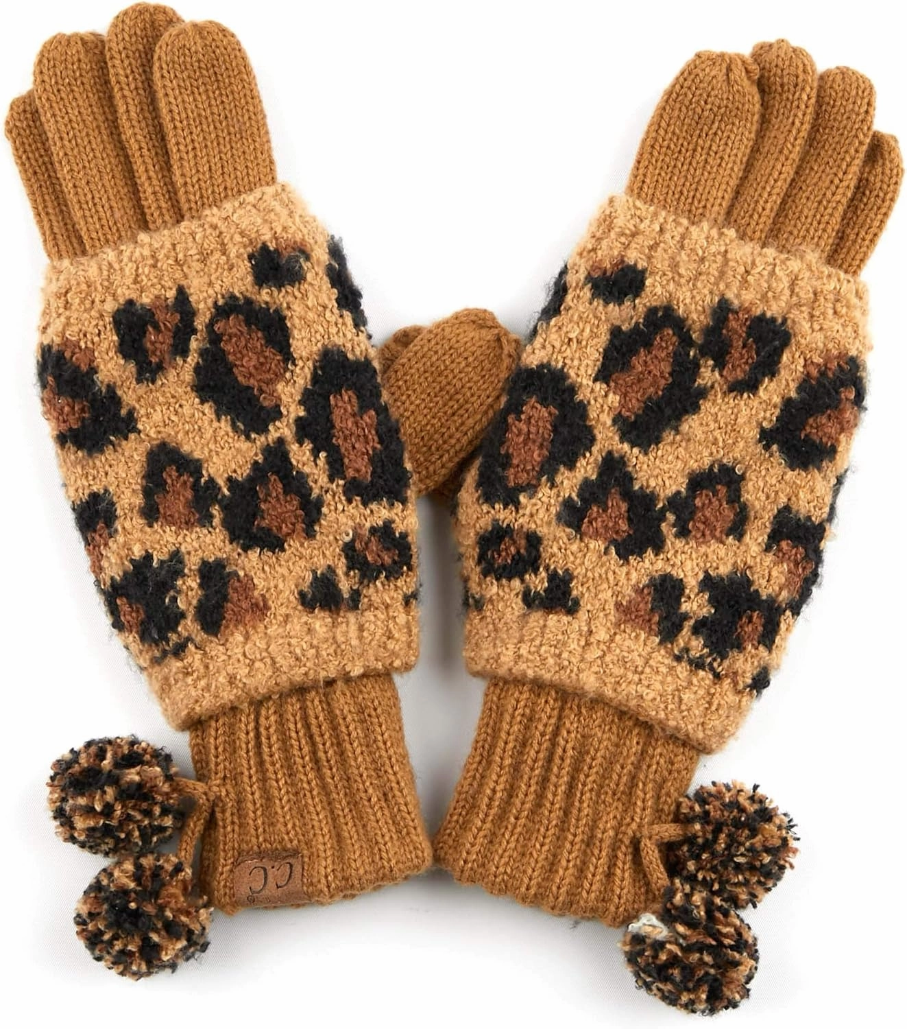 C.C Exclusives Soft Beanie hat with Leopard Pattern and Fur Pom(HAT-7001)(SF-7001)