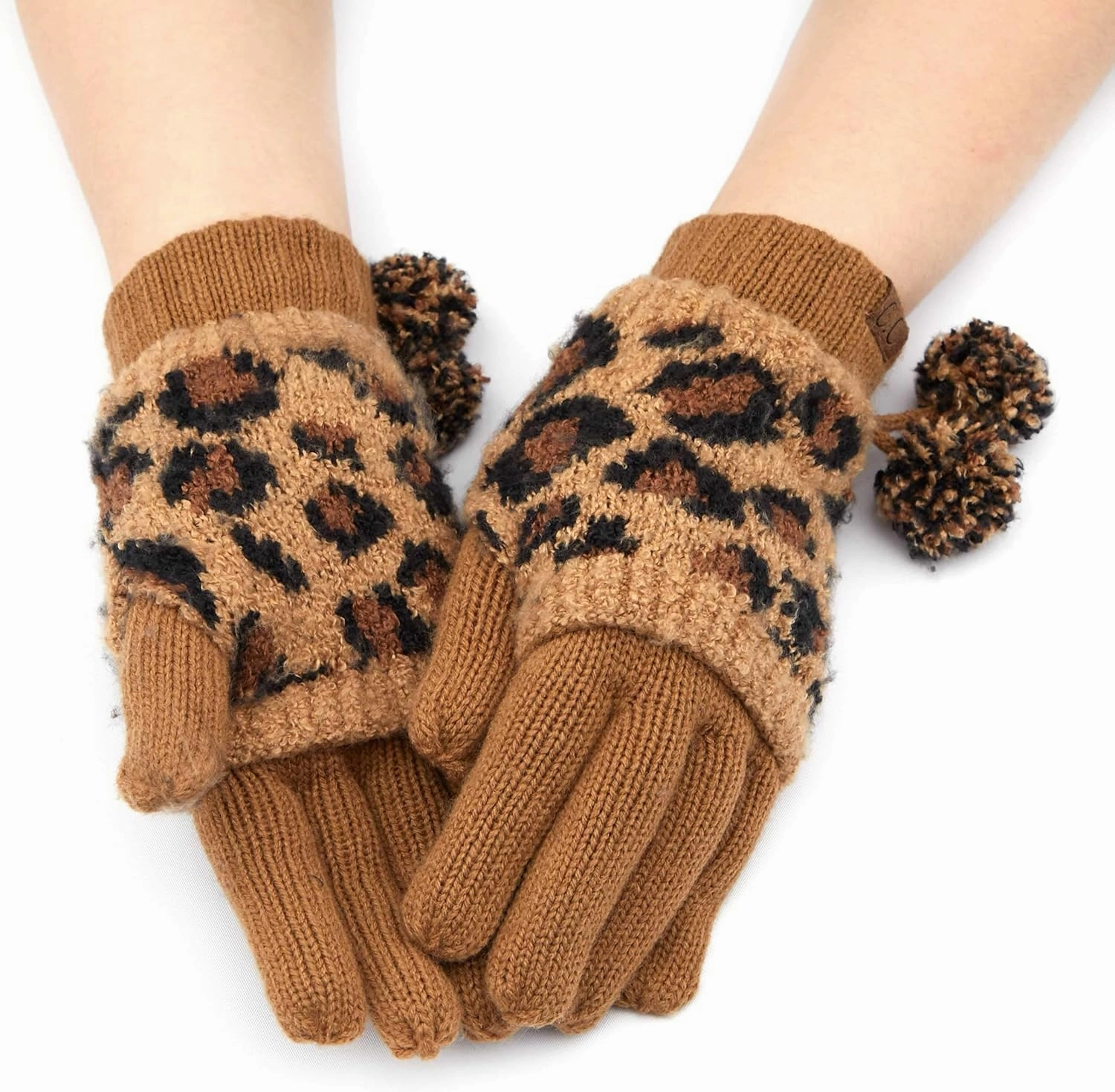 C.C Exclusives Soft Beanie hat with Leopard Pattern and Fur Pom(HAT-7001)(SF-7001)