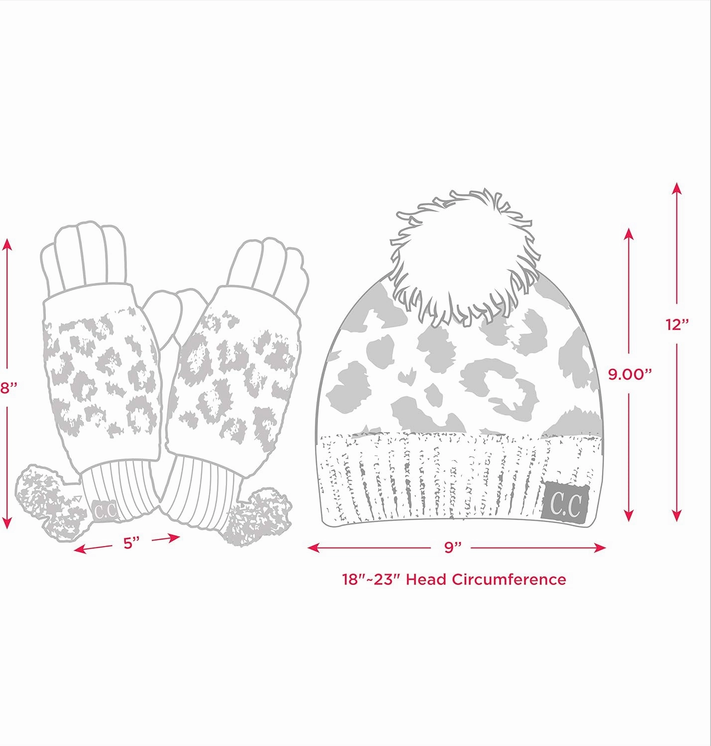 C.C Exclusives Soft Beanie hat with Leopard Pattern and Fur Pom(HAT-7001)(SF-7001)