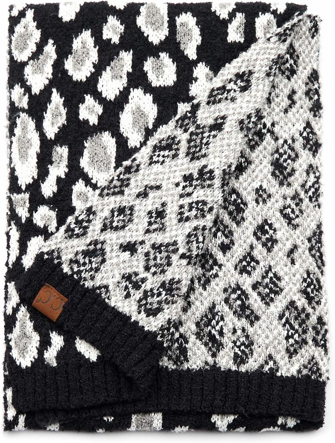 C.C Exclusives Soft Beanie hat with Leopard Pattern and Fur Pom(HAT-7001)(SF-7001)