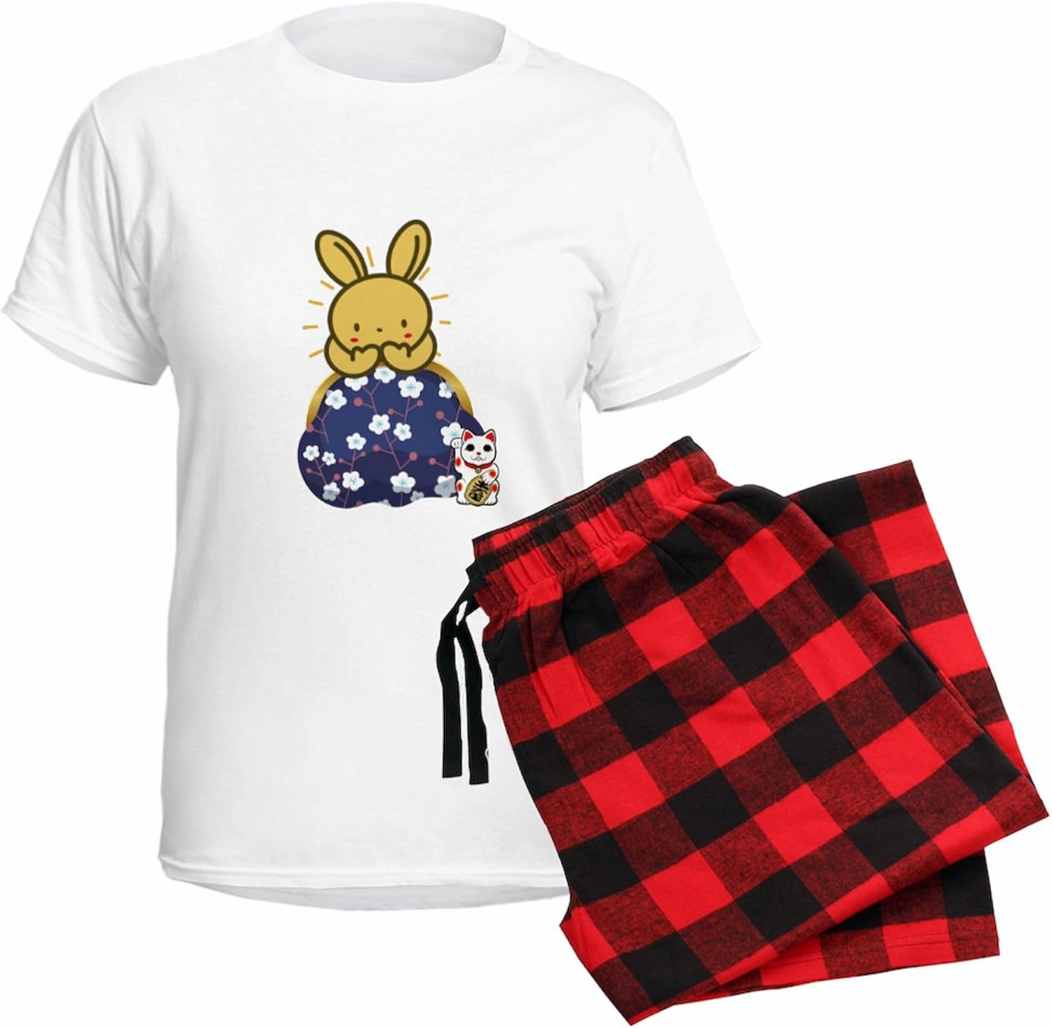 CafePress Japanese Style Rabbit With Purse Pajamas Women's Novelty Cotton Pajama Set, Comfortable PJ Sleepwear