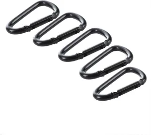 Carabiner Snap Hooks 5PCS MiniBlack D Shaped Buckle Aluminum Alloy Locking Spring Snap Hook Keychain Clip Outdoor Camping Traveling