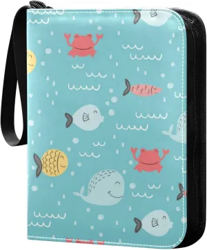 Card Binder Sports Card Binder Trading Card binder 4 Card Binder for Game Cards Sports Cards Photos Colorful Sea Fish Blue