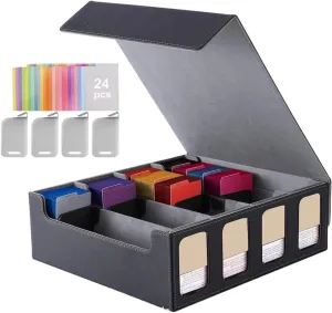 Card Organizer Box With Dividers | Trading Card Holder With 24 Colorful Divider Tabs - Easy-access Multi-Functional Protective Case For Deck-building, Storage-solution