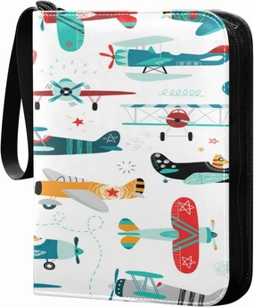 Card Binder 4 Pocket, Trading Card Binder Holder Fits 400 Cards with 50 Sleeves, Card Collection Binder Album Book Holder for Baseball Football Games Cards, Cartoon Colorful Airplane