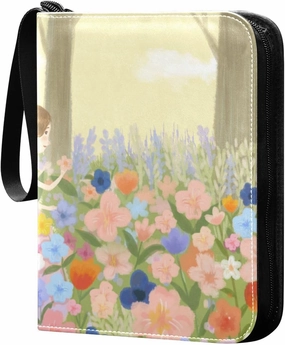 Card Binder 4 Pocket, Trading Card Binder Holder Fits 400 Cards with 50 Sleeves, Card Collection Binder Album Book Holder for Baseball Football Games Cards, Colorful Flowers Forest