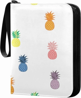 Card Binder 4 Pocket, Trading Card Binder Holder Fits 400 Cards with 50 Sleeves, Card Collection Binder Album Book Holder for Baseball Football Games Cards, Colorful Pineapples