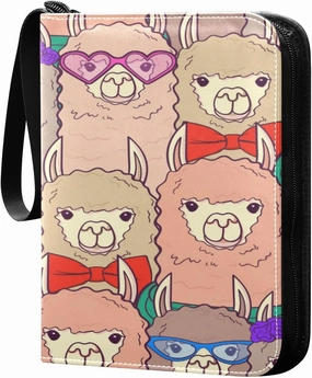 Card Binder 4 Pocket, Trading Card Binder Holder Fits 400 Cards with 50 Sleeves, Card Collection Binder Album Book Holder for Baseball Football Games Cards, Cute Colorful Lamas