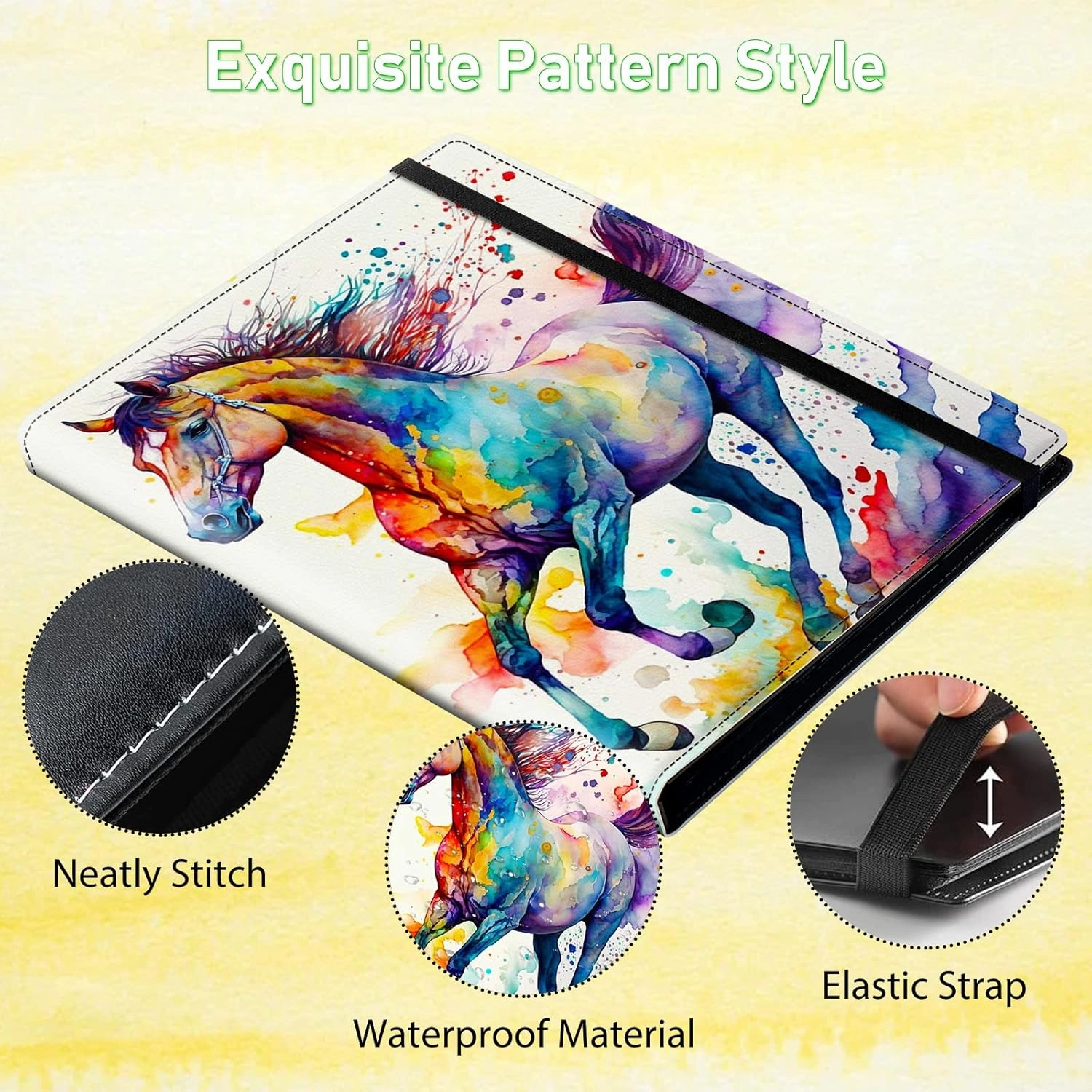 Card Binder 9 Pocket Trading Card Album Folder 540 Side Loading Pocket Binder Baseball Card Binder with Colorful Horse Pattern Design Card Binder for Game Cards & Sports Cards