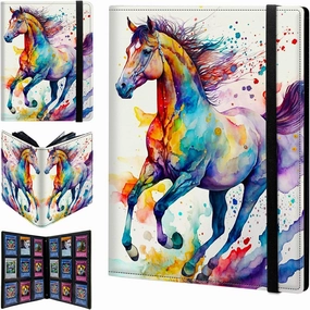 Card Binder 9 Pocket Trading Card Album Folder 540 Side Loading Pocket Binder Baseball Card Binder with Colorful Horse Pattern Design Card Binder for Game Cards & Sports Cards