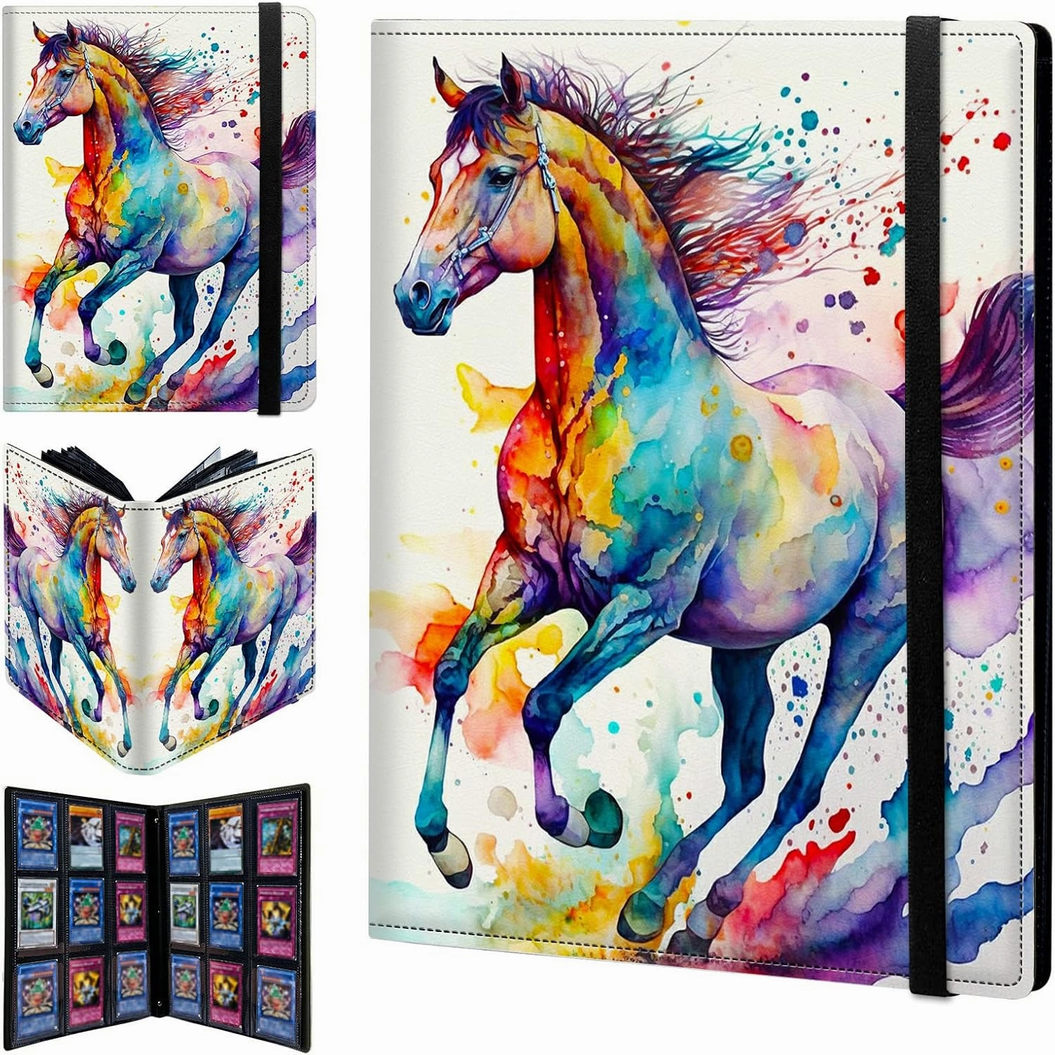 Card Binder 9 Pocket Trading Card Album Folder 540 Side Loading Pocket Binder Baseball Card Binder with Colorful Horse Pattern Design Card Binder for Game Cards & Sports Cards