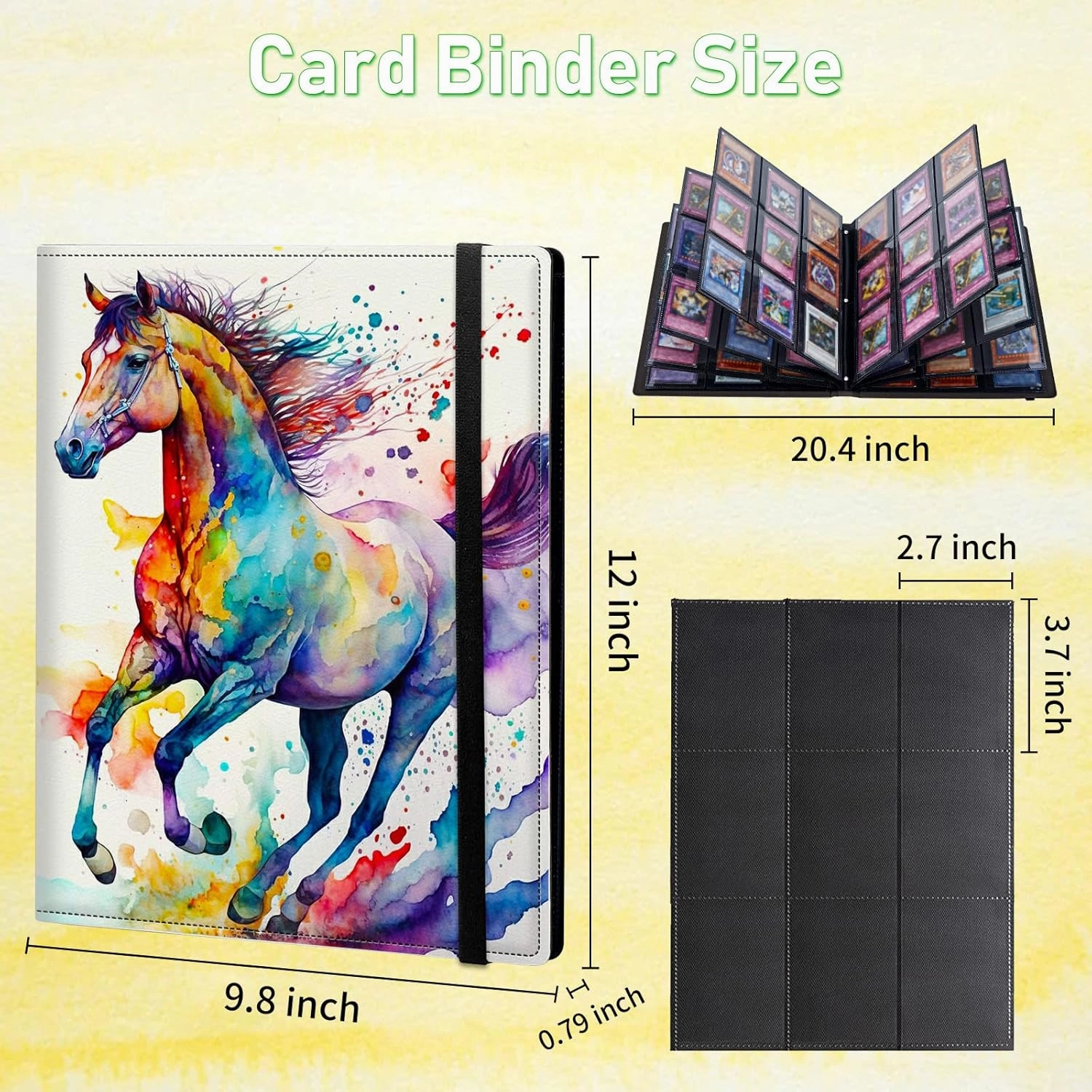 Card Binder 9 Pocket Trading Card Album Folder 540 Side Loading Pocket Binder Baseball Card Binder with Colorful Horse Pattern Design Card Binder for Game Cards & Sports Cards