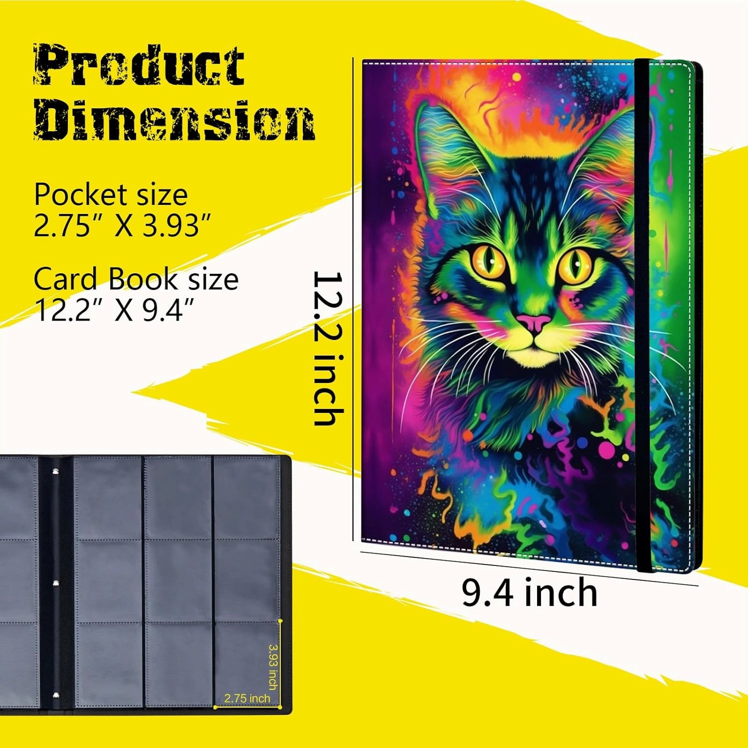 Card Binder - 9 Pocket Trading Card Album Folder,Leather 360 Side Loading Pocket Card Collection Binder for MTG,TCG,Sport Baseball,Colorful Cat Kitten