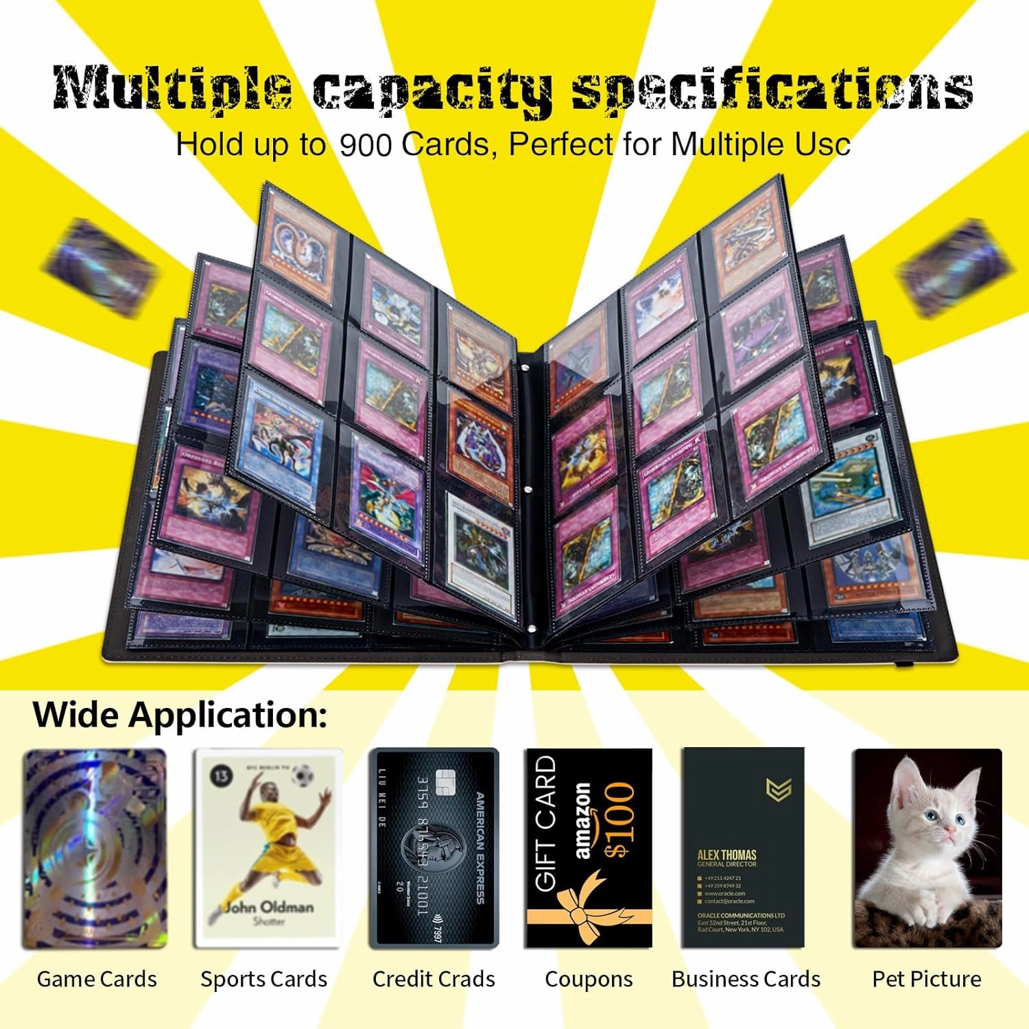 Card Binder - 9 Pocket Trading Card Album Folder,Leather 360 Side Loading Pocket Card Collection Binder for MTG,TCG,Sport Baseball,Colorful Cat Kitten