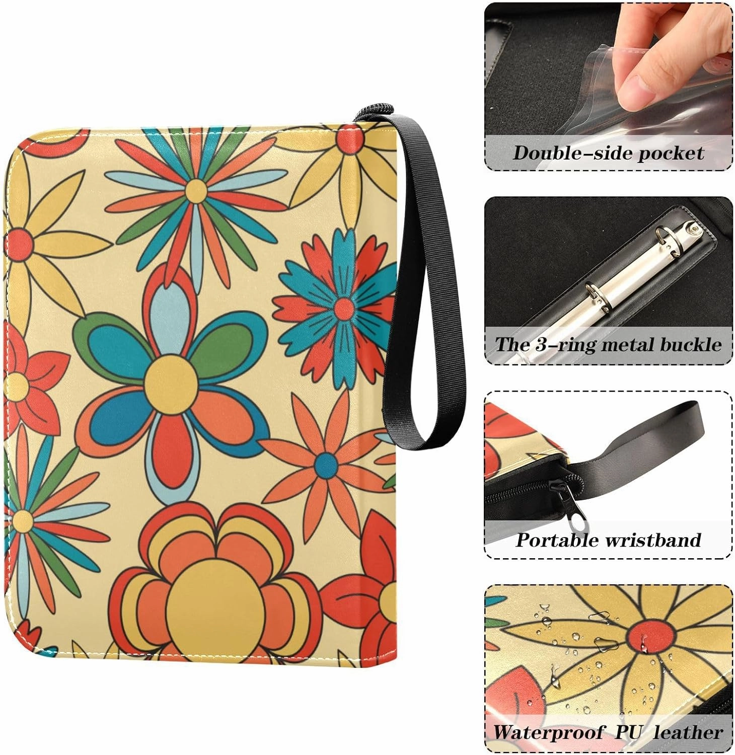 Card Binder Sports Card Binder Trading Card binder 4 Card Binder for Game Cards Sports Cards Photos Colorful Flowers