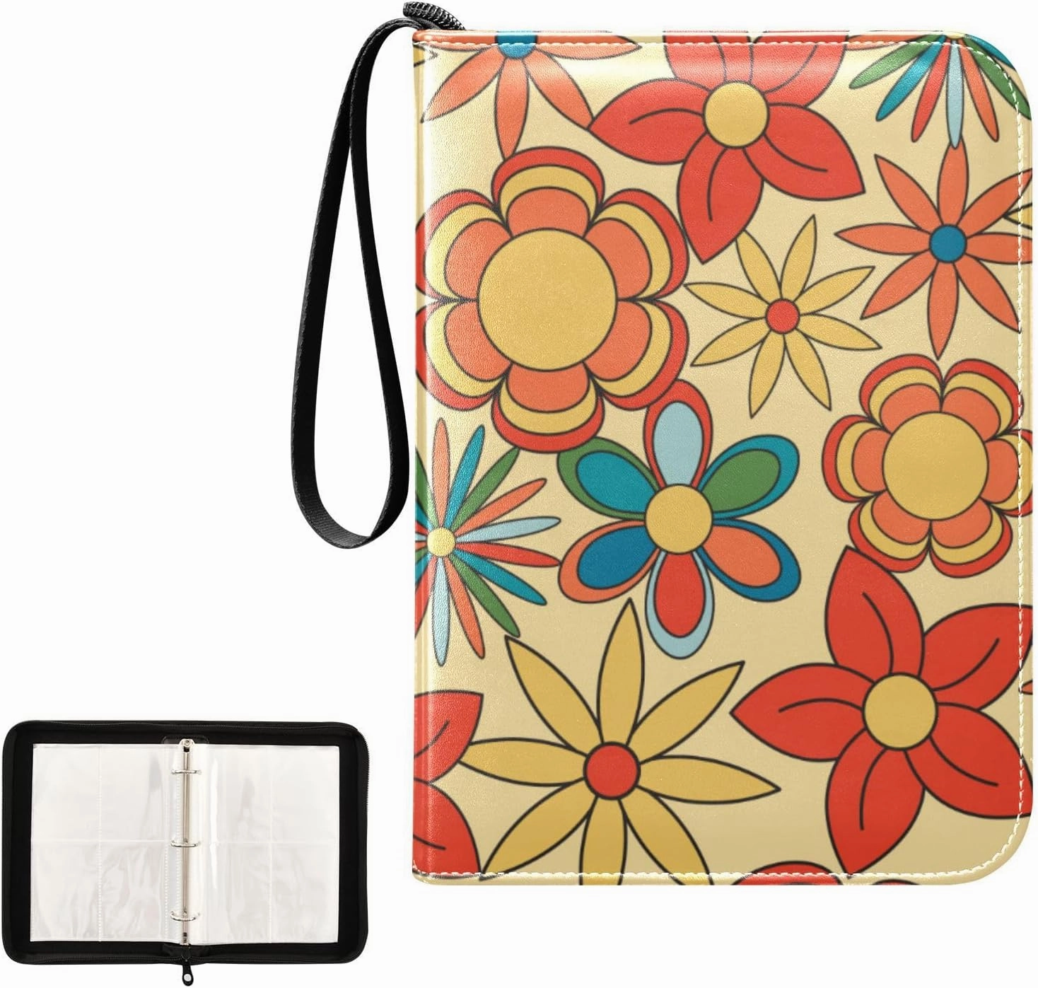 Card Binder Sports Card Binder Trading Card binder 4 Card Binder for Game Cards Sports Cards Photos Colorful Flowers