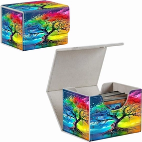 Card Deck Box for MTG, PU Leather Microfiber Lining Trading Card Storage Case Fits 100  Sleeved Cards Strong Magnet Cover Holder for Magic Commander TCG CCG, Colorful Watercolor Tree