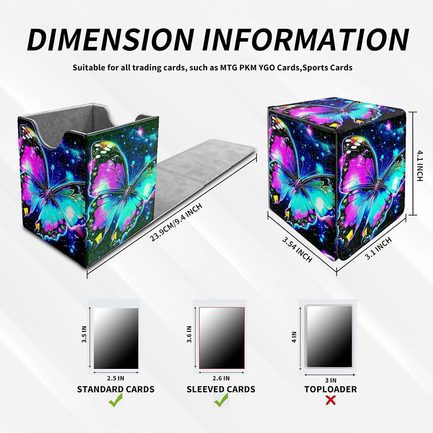 Card Deck Box Trading Cards with Strong Magnet Colorful Butterfly Theme Commander Storage Magic Premium Card Case for TCG CCG Magic Cards