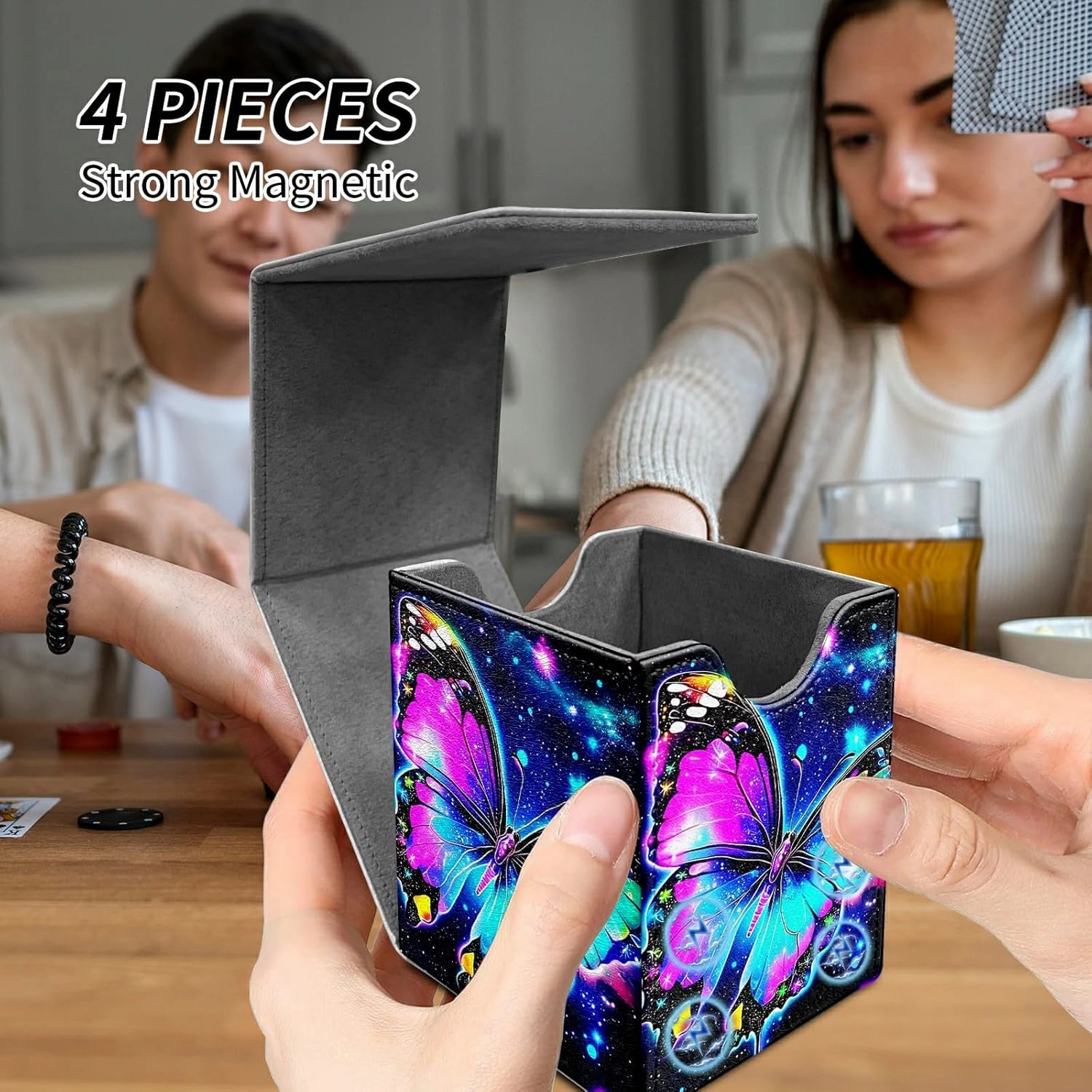 Card Deck Box Trading Cards with Strong Magnet Colorful Butterfly Theme Commander Storage Magic Premium Card Case for TCG CCG Magic Cards
