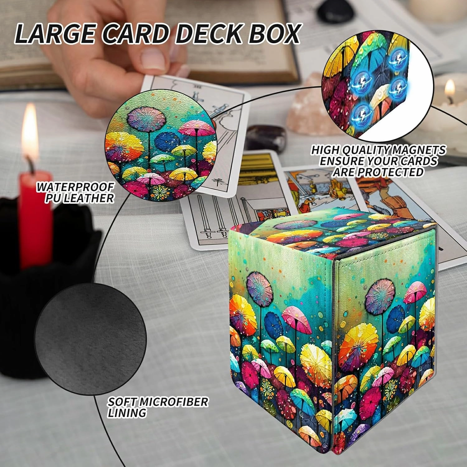 Card Deck Box Trading Cards with Strong Magnet Colorful Dandelion Theme Commander Storage Magic Premium Card Case for TCG CCG Magic Cards