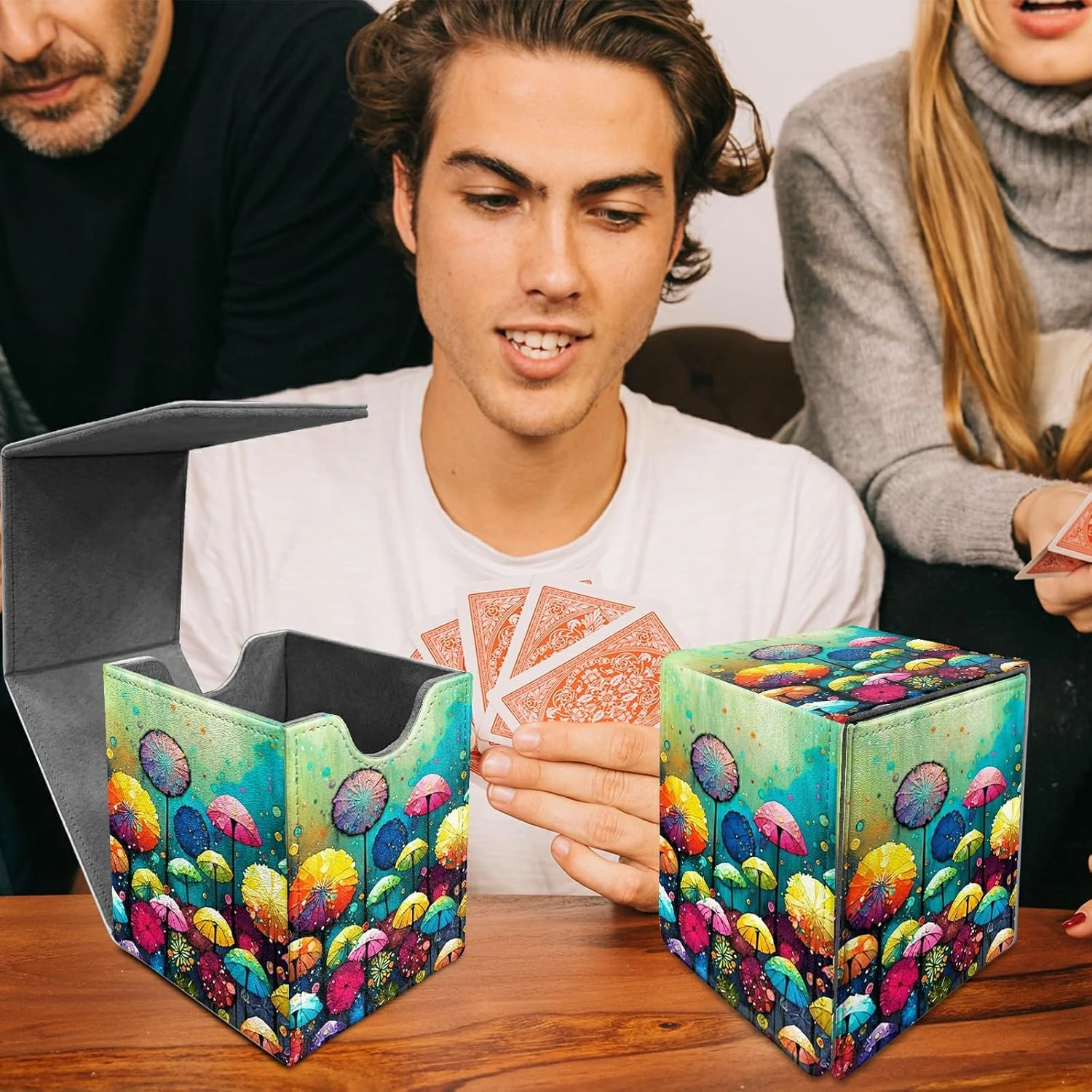 Card Deck Box Trading Cards with Strong Magnet Colorful Dandelion Theme Commander Storage Magic Premium Card Case for TCG CCG Magic Cards