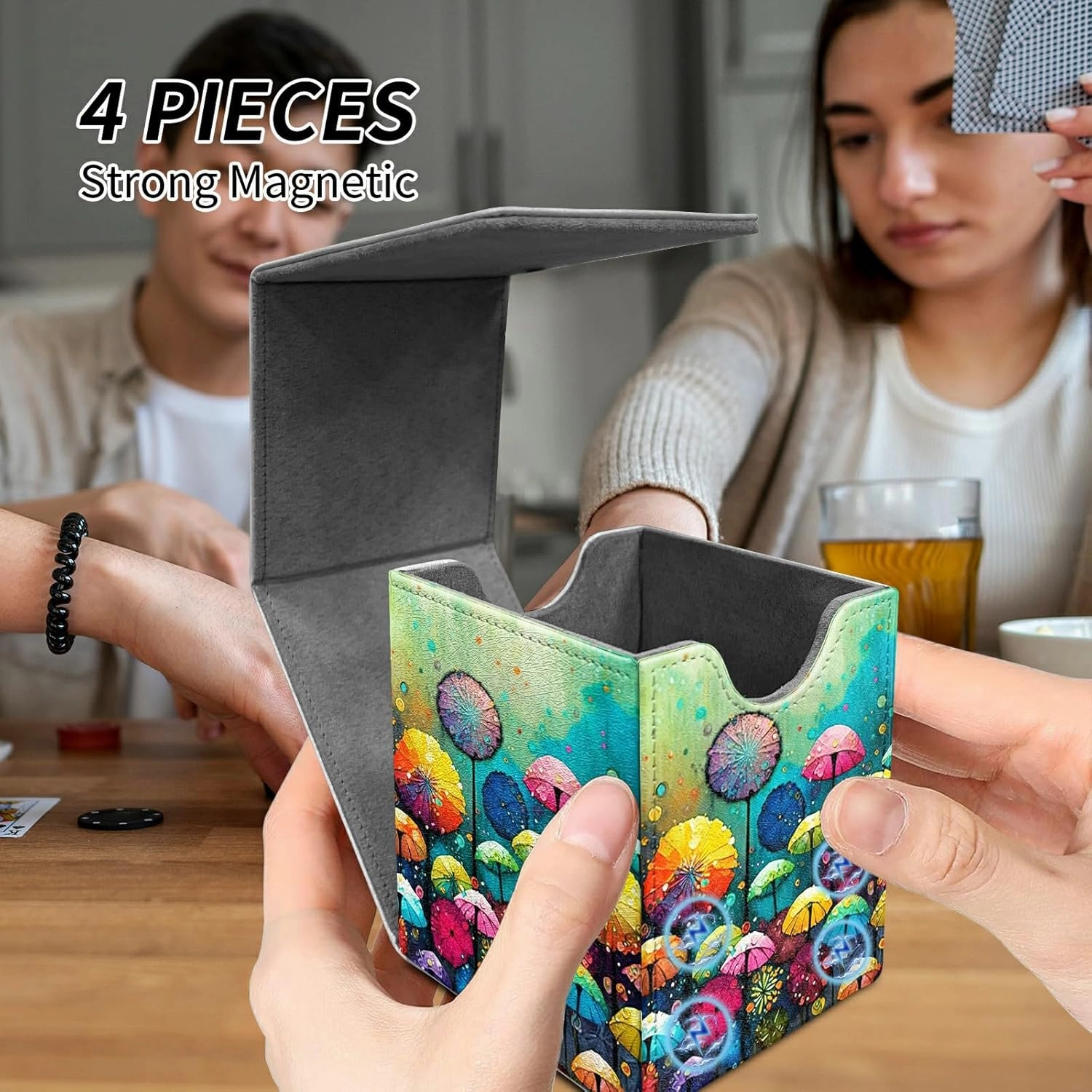 Card Deck Box Trading Cards with Strong Magnet Colorful Dandelion Theme Commander Storage Magic Premium Card Case for TCG CCG Magic Cards