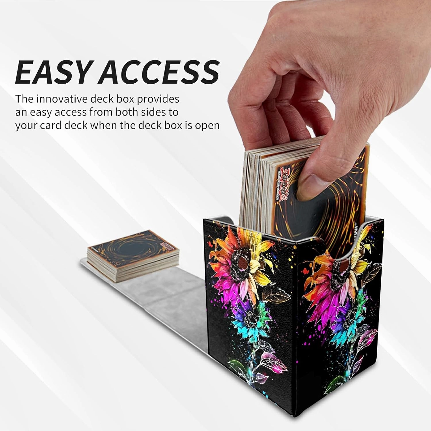 Card Deck Box Trading Cards with Strong Magnet Colorful Sunflowers Theme Commander Storage Magic Premium Card Case for TCG CCG Magic Cards