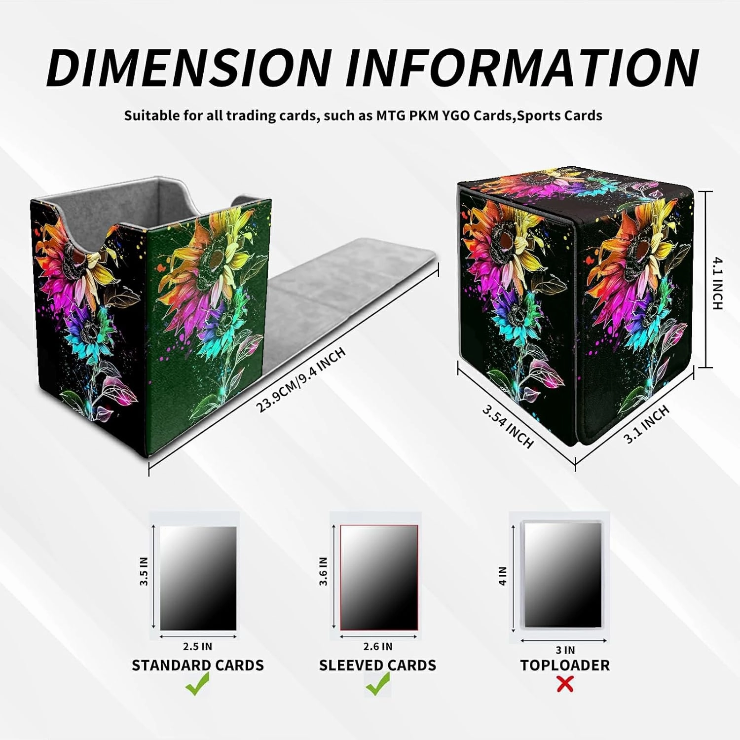 Card Deck Box Trading Cards with Strong Magnet Colorful Sunflowers Theme Commander Storage Magic Premium Card Case for TCG CCG Magic Cards