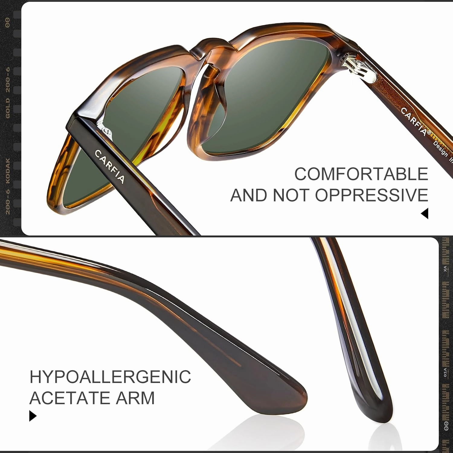 CARFIA Square Mens Sunglasses Polarized UV400 Protection Retro Modern Style Premium Acetate Shades