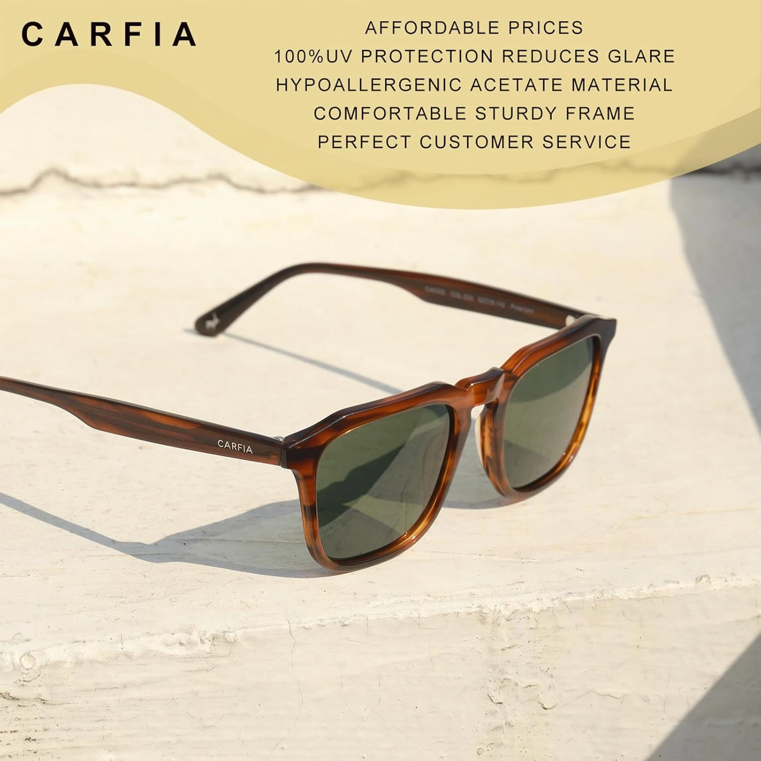 CARFIA Square Mens Sunglasses Polarized UV400 Protection Retro Modern Style Premium Acetate Shades