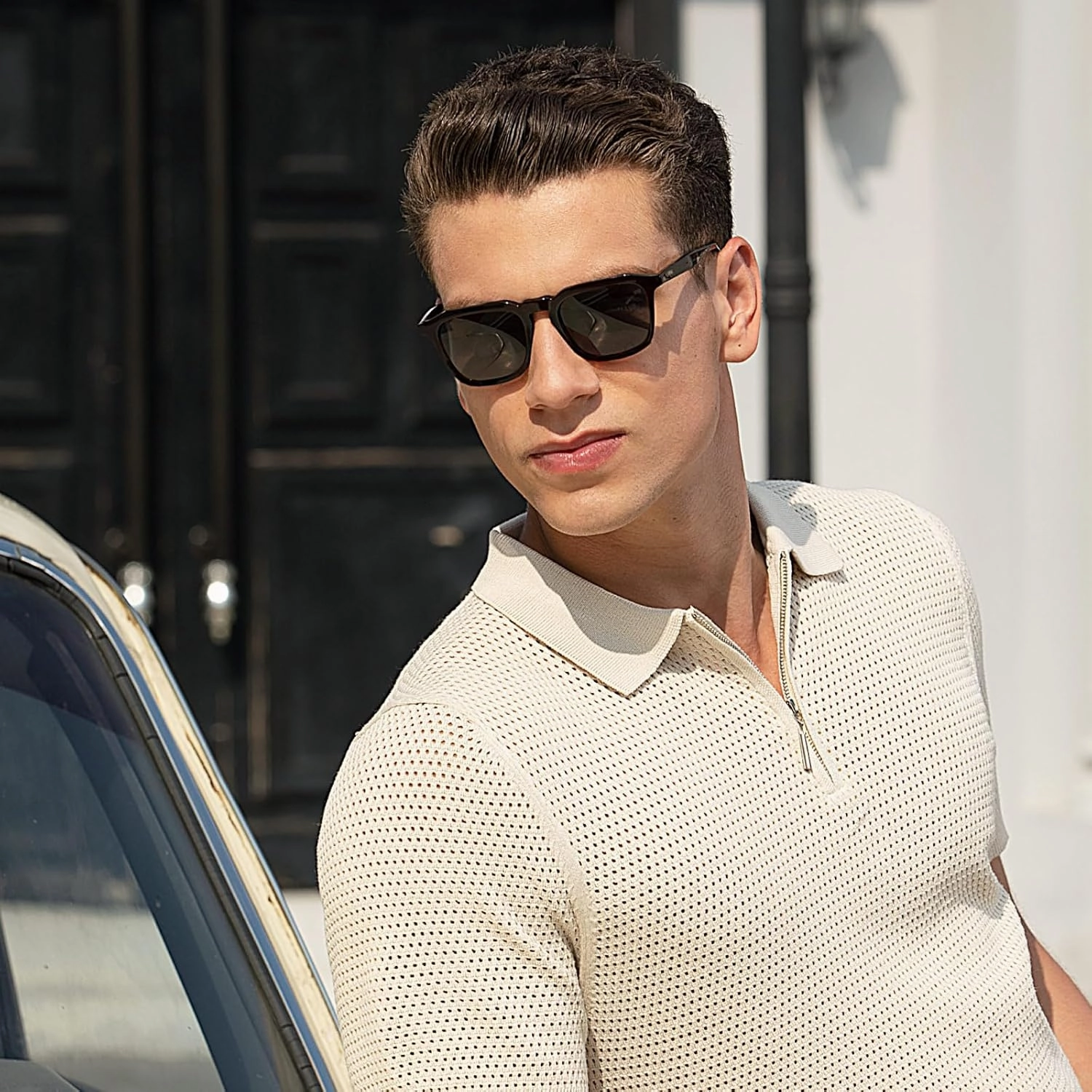 CARFIA Square Sunglasses for Men Polarized Retro 60s Design, Hand-crafted Acetate, UV400 Protection Cool Sun Glasses