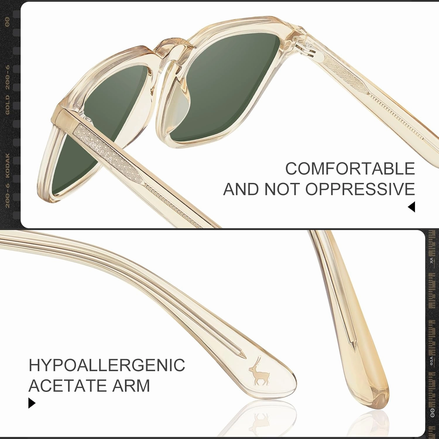 CARFIA Square Sunglasses for Men Polarized Retro 60s Design, Hand-crafted Acetate, UV400 Protection Cool Sun Glasses