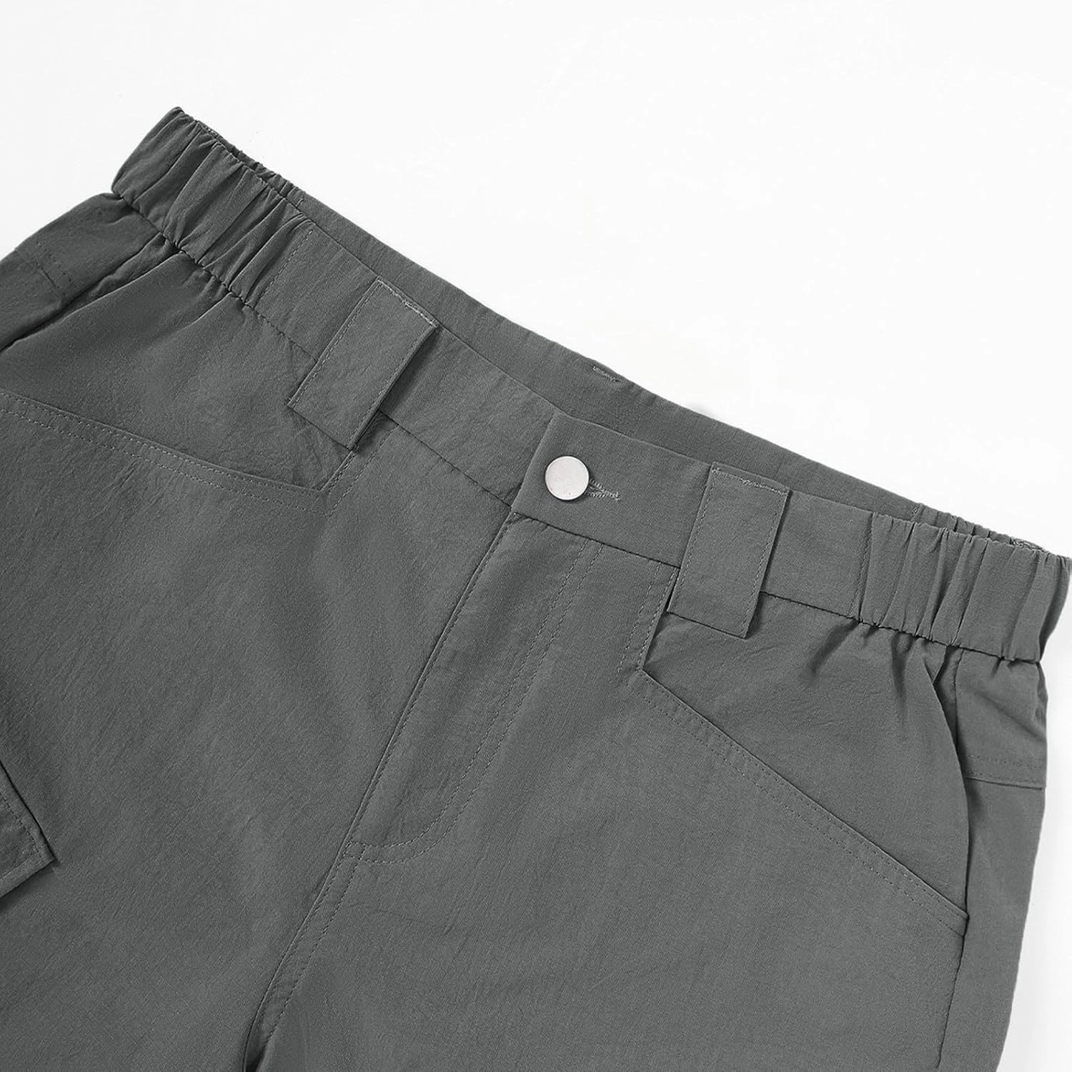 Cargo Shorts for Men's Full Lightweight Elastic Waist Loose Fit Pants Outdoor Hiking Fishing Muti-Pocket Shortss (No Belt)