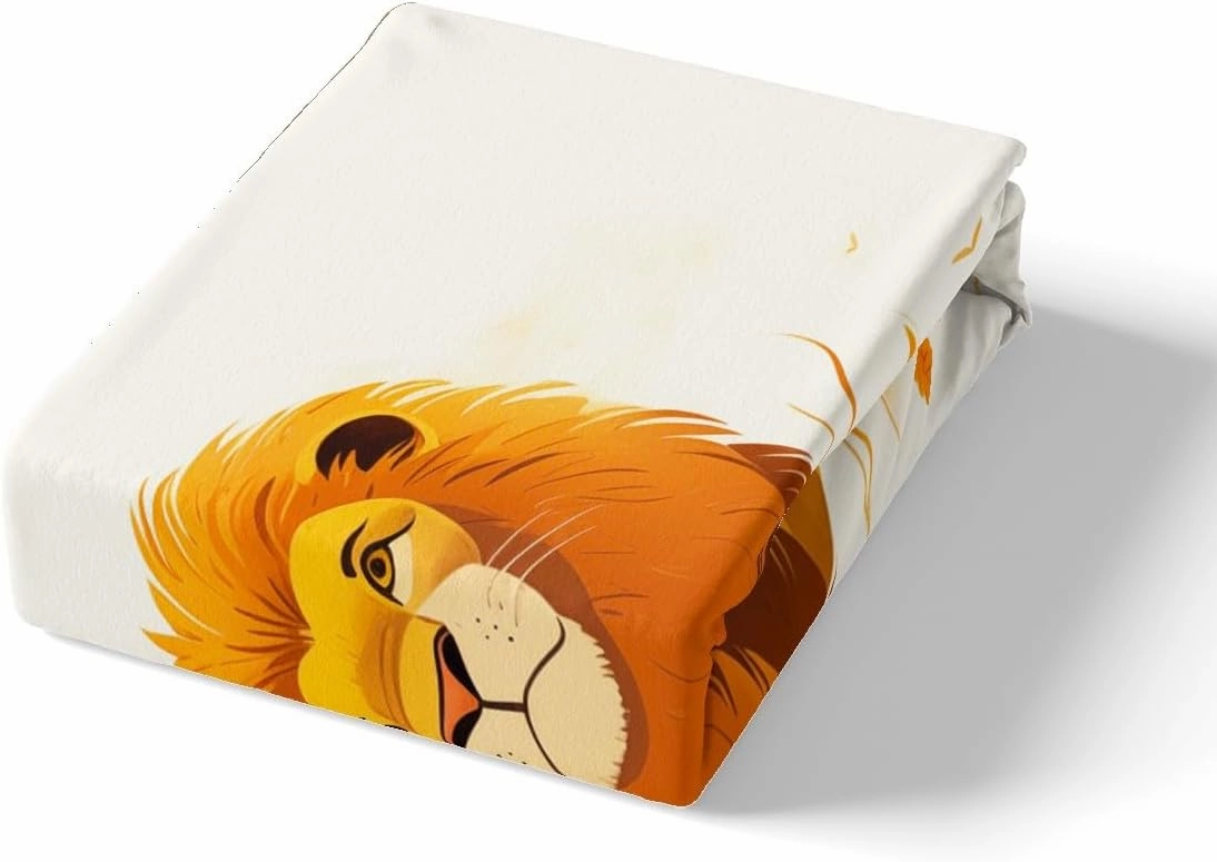 Cartoon Lion Kid Duvet Cover Set Queen Size,Cute Animal Bedding Set Girl Boy Room Decor,Prairie Scenery African Wildlife Comforter Cover 3Pcs,Kawaii Lions Bedspreads Cover,2 Pillowcases(NO Comforter)