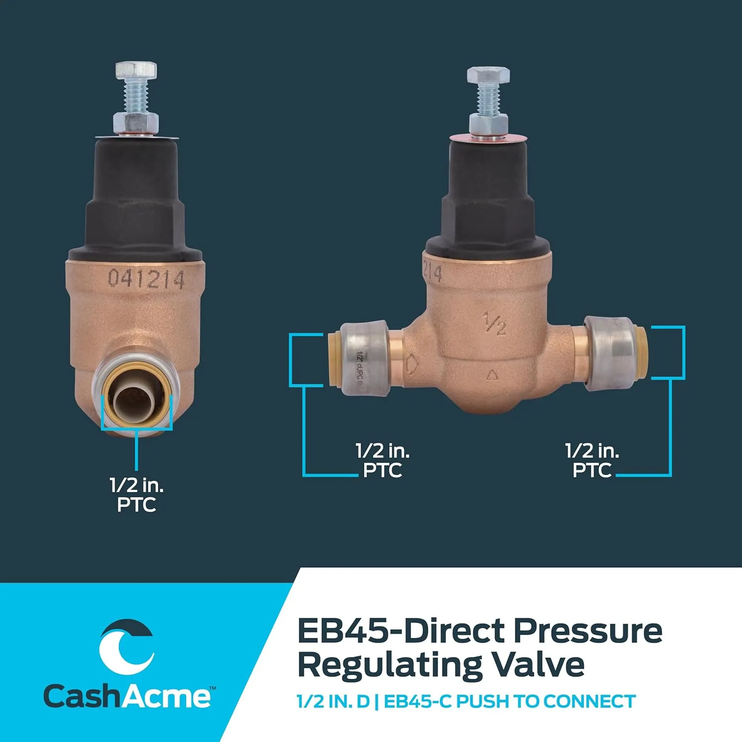 Cash Acme EB45 SharkBite Pressure Regulating Valve, Direct, 1/2 Inch Push to Connect, Poly Top, 45 PSI, 23807-0045