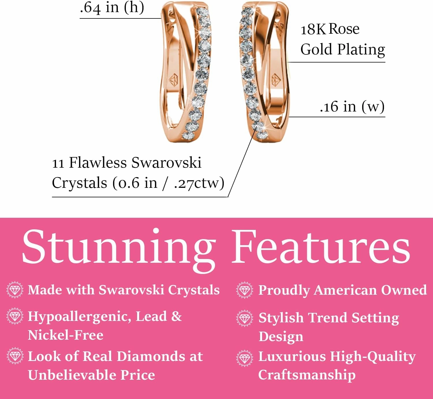Cate & Chloe Amaya 18k Plated Hoop Earrings For Women | Twisted Earring Set With Round Cut Cubic Zirconia Simulated Diamond Crystals | Hoop Earrings For Women