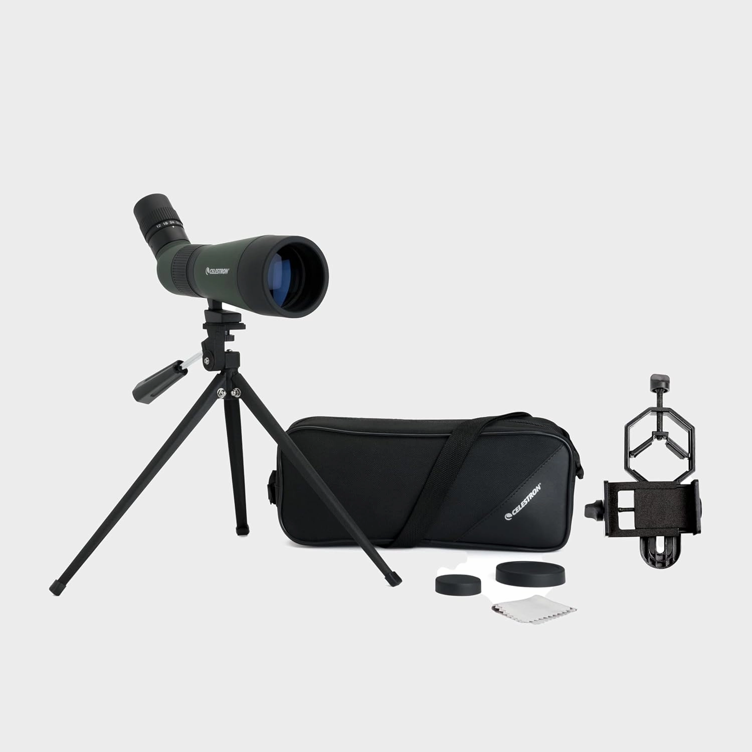 Celestron – LandScout 60mm Angled Spotting Scope – Fully Coated Optics – 12–36x Zoom Eyepiece – Rubber Armored – Tabletop Tripod and Smartphone Adapter