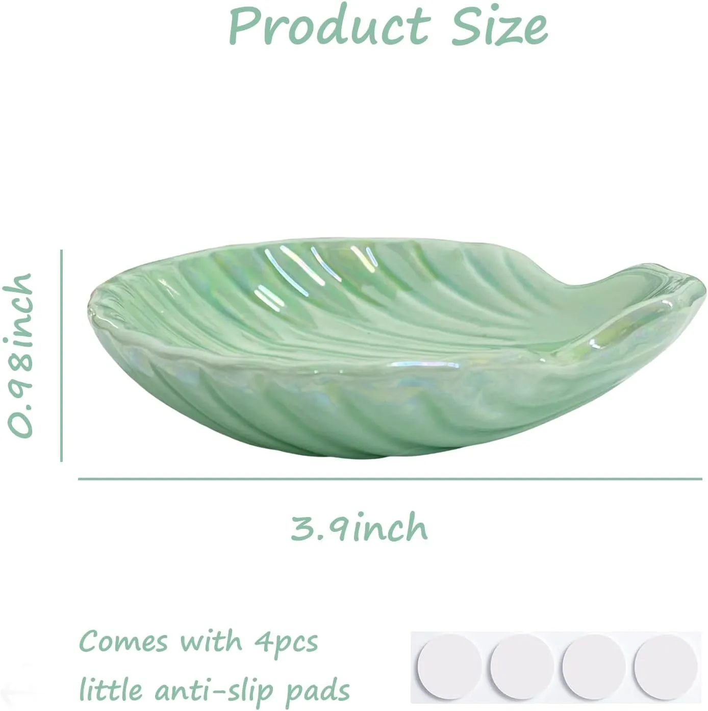 Ceramic Shell Ring Holder Dish, Small Shell Trinket Dish for Women, Ceramic Beachy Jewelry Plate Bowl for Earrings Necklace, 3.9", Ice Green Iridescent Surface