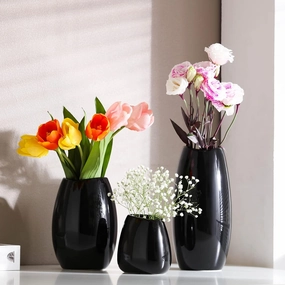Ceramic Vase Set of 3 Black Flower Vase for Home Decor, Modern Decorative Vase for Flowers Vases for Yor Ideal Shelf Decor/Table/Living Room/Kitchen/Office-Black