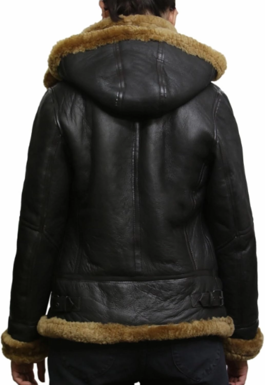 CHAYELL Women's Leather Jacket with Hood Faux Fur Shearling Aviator Pilot Bomber Genuine Sheepskin Leather Jackets for Women