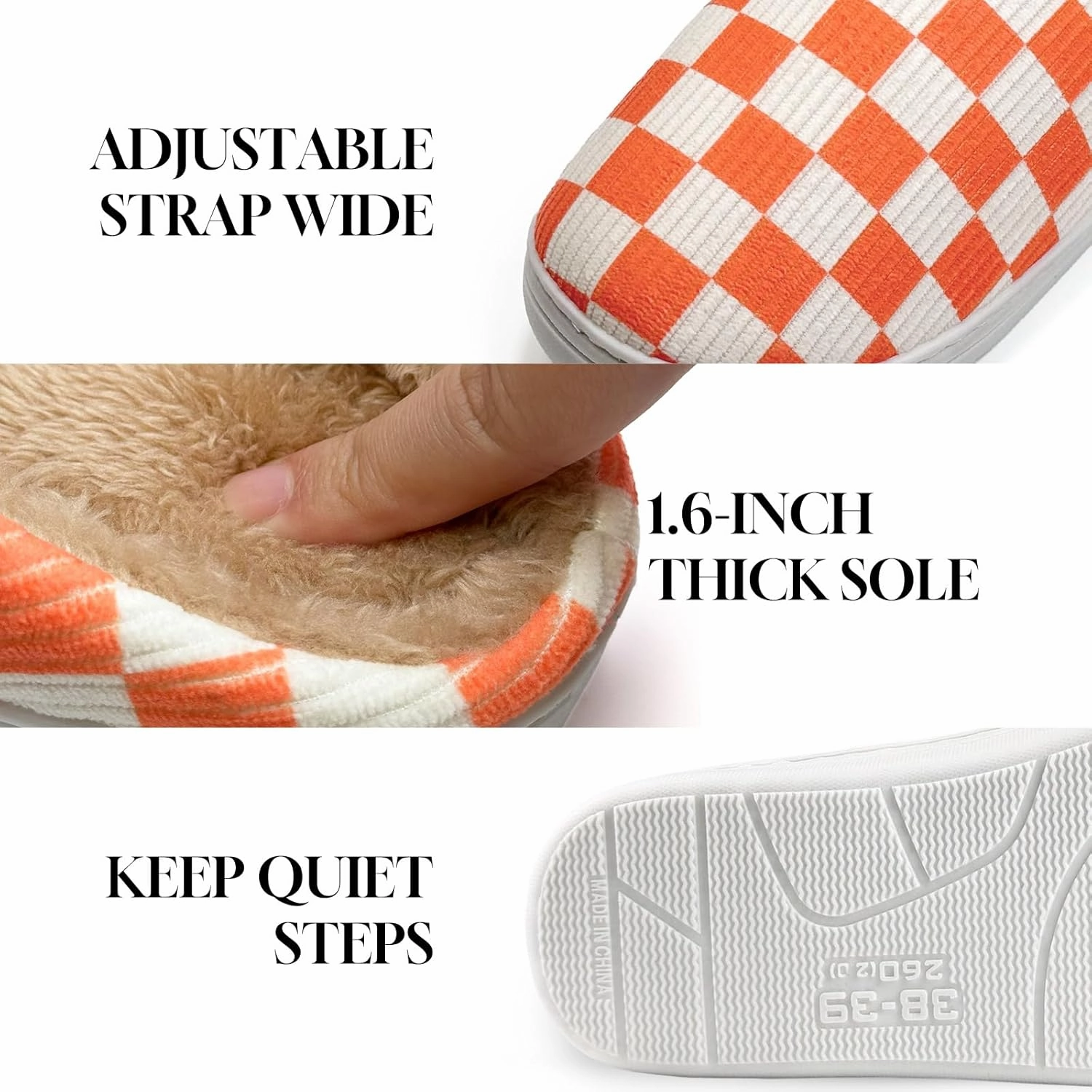Checkered Memory Foam Slippers - Women's & Men's Soft Warm Bedroom House Slippers with Faux Fur Lining - Indoor/Outdoor - Pink, White, Black - Size 8/9