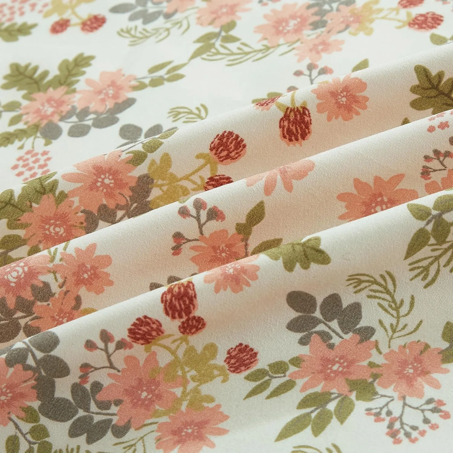 Chezmoi Collection 4-Piece Winika Floral Window Curtain Set with Sheer Backing - Multicolor Pink Red Green Gray Floral Flowers Printed Microfiber, 120 inch x 84 inch