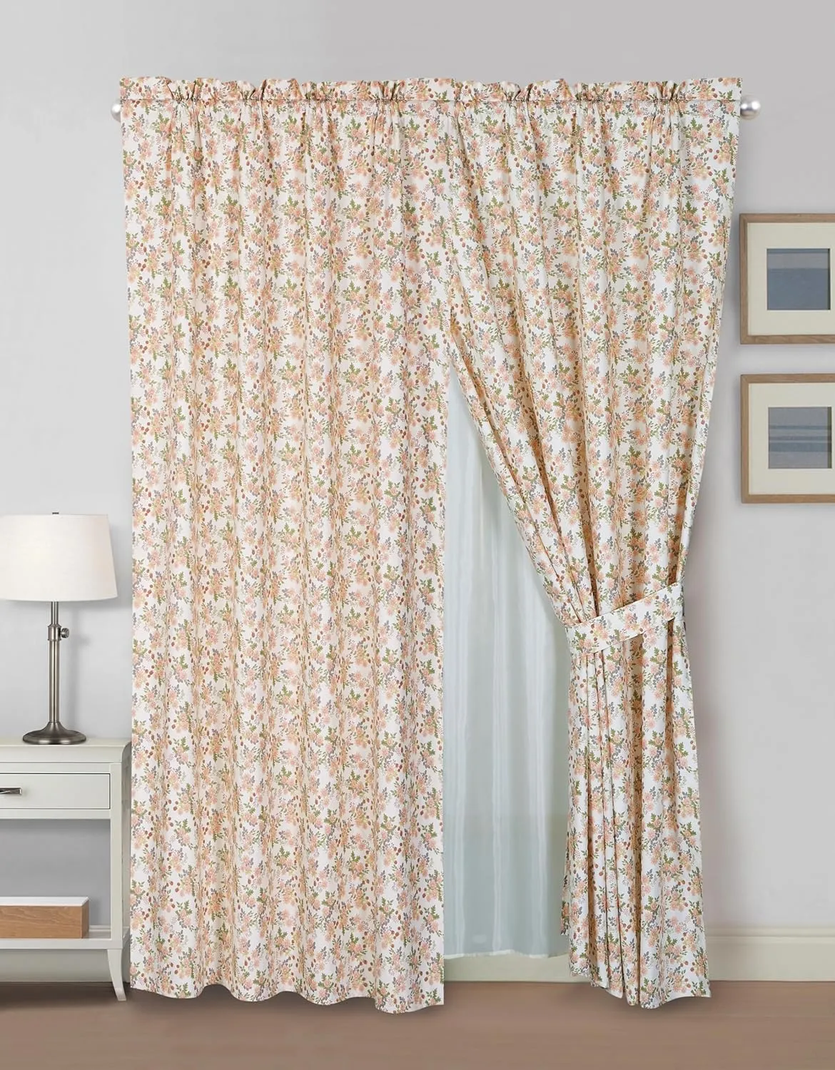 Chezmoi Collection 4-Piece Winika Floral Window Curtain Set with Sheer Backing - Multicolor Pink Red Green Gray Floral Flowers Printed Microfiber, 120 inch x 84 inch