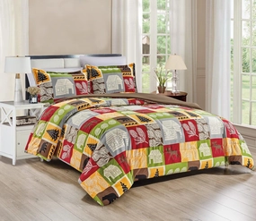Chezmoi Collection 3-Piece Country Cabin Camping Wildlife Microfiber Printed Comforter Set, Queen Size