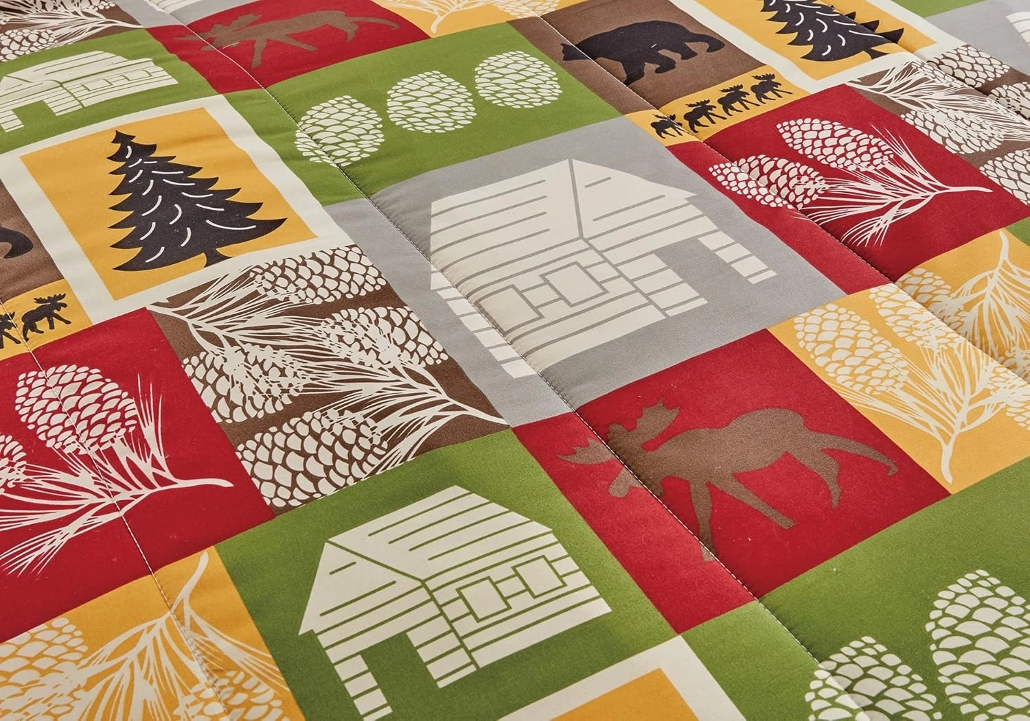 Chezmoi Collection 3-Piece Country Cabin Camping Wildlife Microfiber Printed Comforter Set, Queen Size