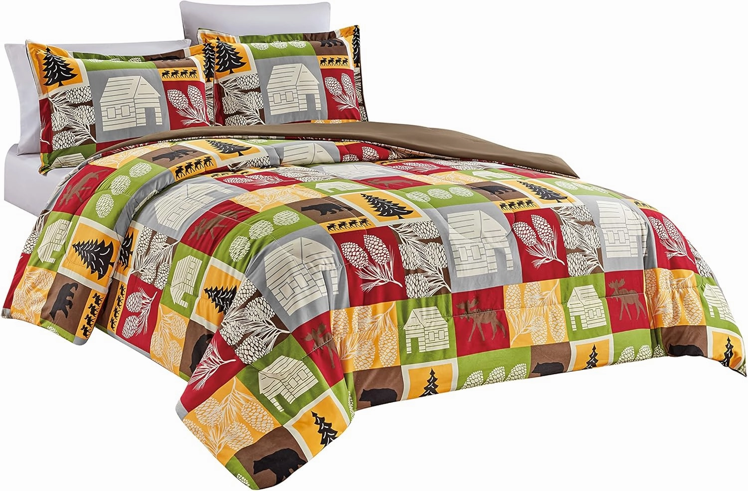 Chezmoi Collection 3-Piece Country Cabin Camping Wildlife Microfiber Printed Comforter Set, Queen Size